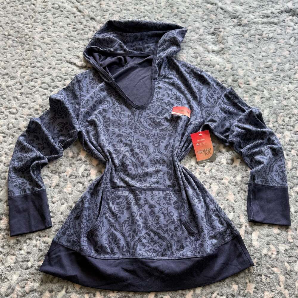 Danskin Now Dri-More Reversible Damask Print Hoodie Pullover Sweatshirt